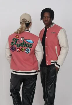 Lamar Varsity Jacket Unisex - Faux Leather Jacket - Coral
