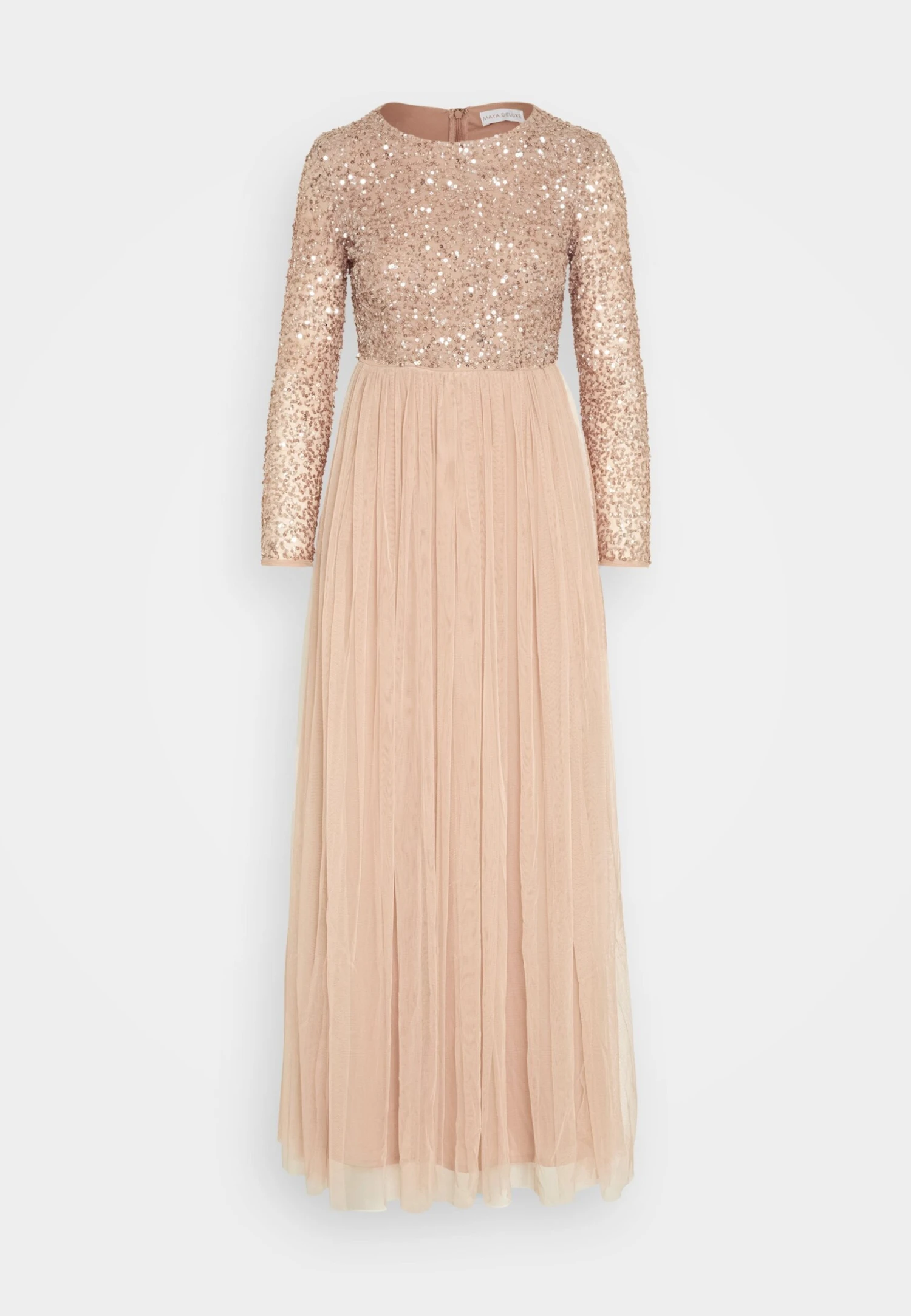 Long Sleeve Delicate Midaxi Dress - Occasion Wear - Taupe Blush 5 Long Sleeve Delicate Midaxi Dress - Occasion Wear - Taupe Blush - Image 5