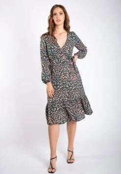 Animal Print Long Sleeve Split Detail Wrap - Day Dress