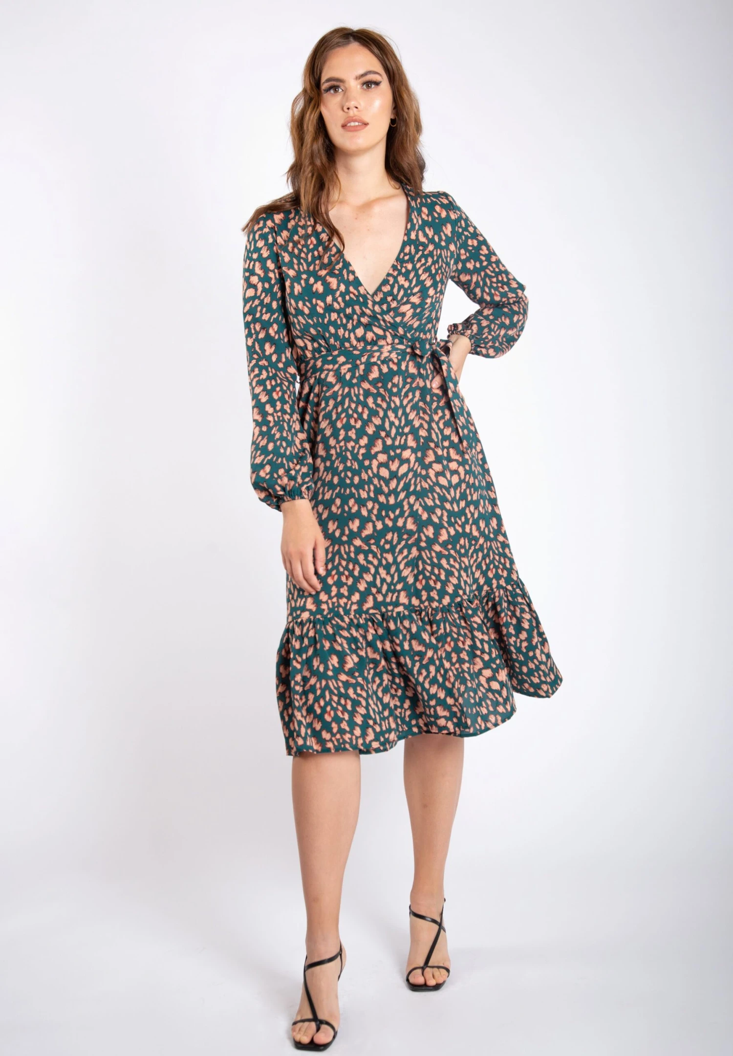 Animal Print Long Sleeve Split Detail Wrap - Day Dress 1 Animal Print Long Sleeve Split Detail Wrap - Day Dress