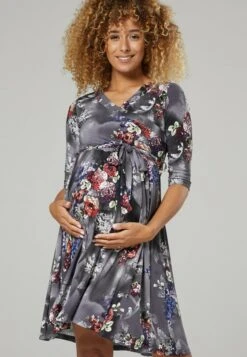 Happy Mama Maternity Wrap Nursing- Jersey Dress - Gunmetal