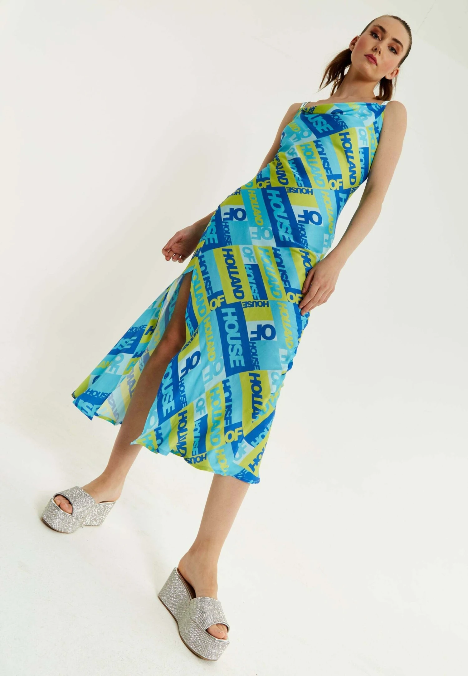 Printed Cowl Neck Midi- Day Dress - Multi Coloured 5 Printed Cowl Neck Midi- Day Dress - Multi Coloured - Image 5