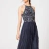 Bridesmaid Embellished Halter Neck Sequin - Cocktail Dress / Party Dress - Grey