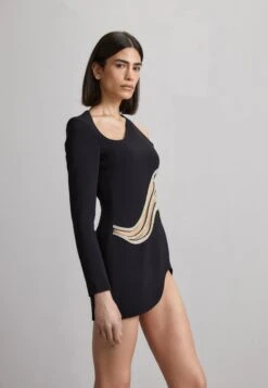 Wave Midriff Insert One Dress - Cocktail Dress / Party Dress - Black/Iridescent