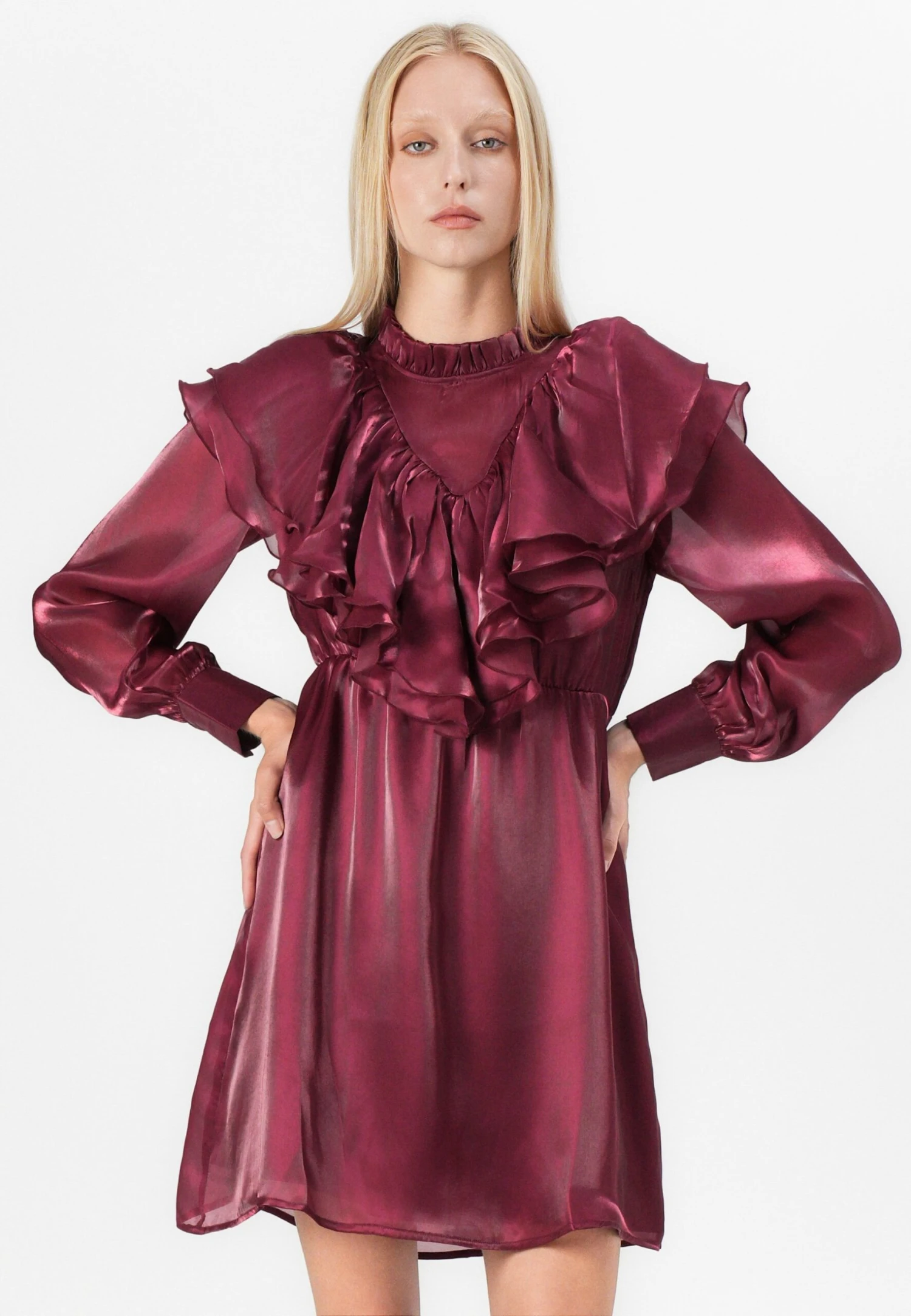 YASELOISE SHINY RUFFLE DRESS - Cocktail Dress / Party Dress - Mauve Wine 4 YASELOISE SHINY RUFFLE DRESS - Cocktail Dress / Party Dress - Mauve Wine - Image 4