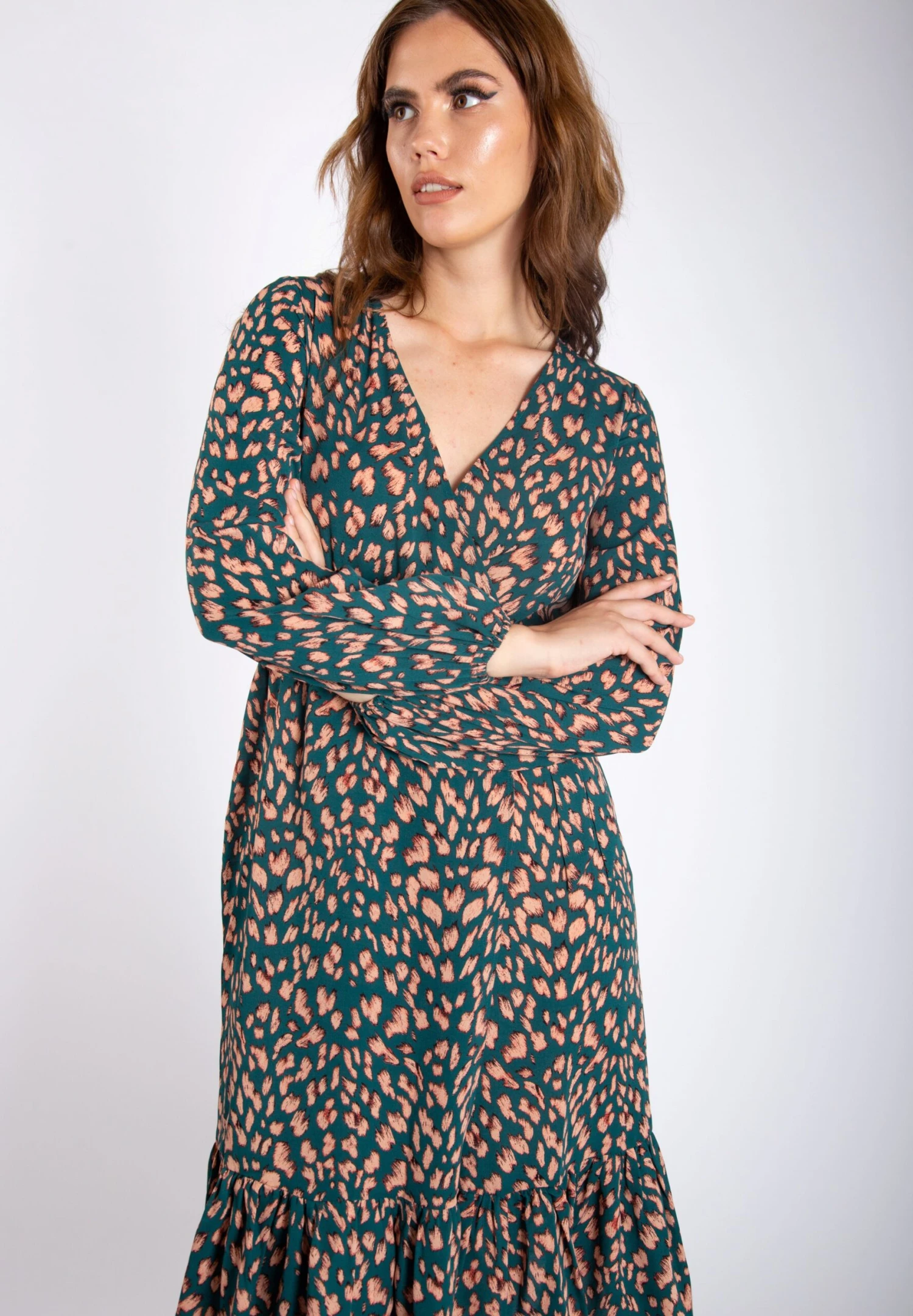 Animal Print Long Sleeve Split Detail Wrap - Day Dress 3 Animal Print Long Sleeve Split Detail Wrap - Day Dress - Image 3