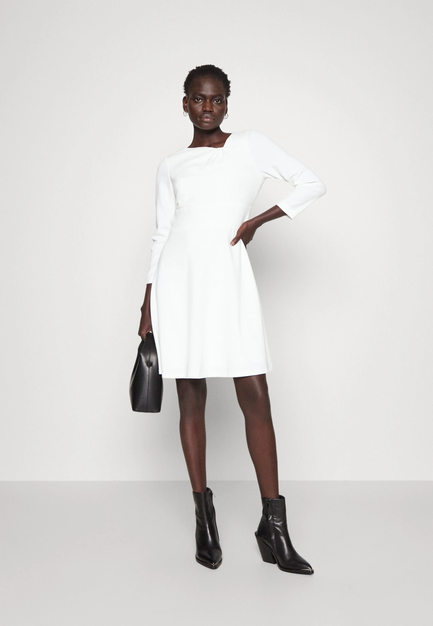 DKNY Side Ruched Sheath Dress - Jersey Dress - Ivory 1 DKNY Side Ruched Sheath Dress - Jersey Dress - Ivory