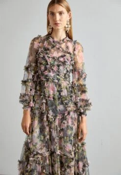 Needle & Thread English Rose Diamond Ruffle Gown - Occasion Wear - Graphite