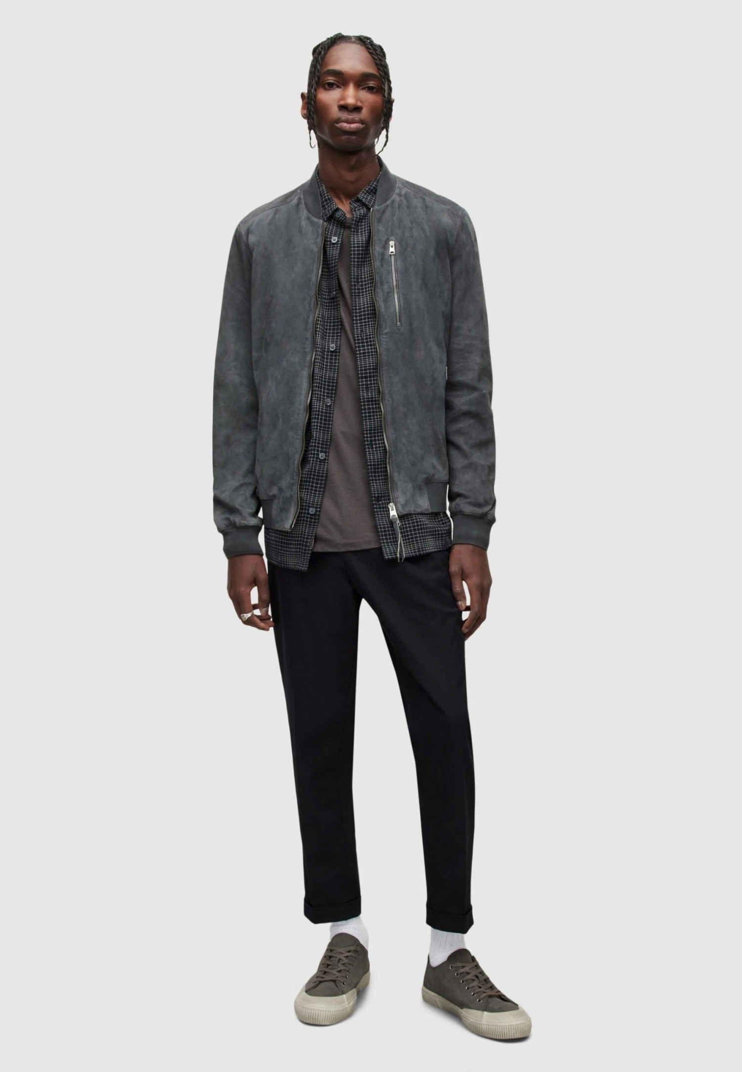 AllSaints Kemble- Leather Jacket - Slatestone Grey 7 AllSaints Kemble- Leather Jacket - Slatestone Grey - Image 7