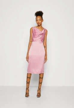 Wal G Limmy Cowl Neck Midi Dress - Cocktail Dress / Party Dress - Mauve Pink