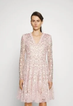 Needle & Thread Victoria Ditsy V-Neck Mini Dress - Cocktail Dress / Party Dress - Petal Pink/Multi