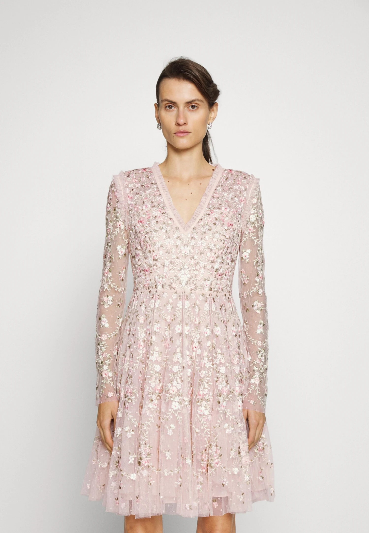 Needle & Thread Victoria Ditsy V-Neck Mini Dress - Cocktail Dress / Party Dress - Petal Pink/Multi 1 Needle & Thread Victoria Ditsy V-Neck Mini Dress - Cocktail Dress / Party Dress - Petal Pink/Multi