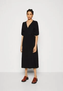 Selected Femme Slfevita 2/4 Midi Wrap Dress - Day Dress - Black