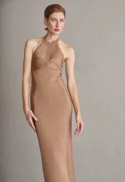 HERVE LEGER Law Roach Ribbon Embroidered Halter Gown - Occasion Wear - Honey -Modern Classic Shoes Store 3bcfe5a5490242648907cef9660ecbb7
