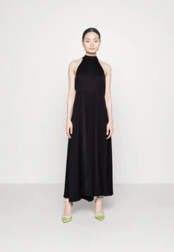 Halterneck Ankle Dress - Cocktail Dress / Party Dress - Black