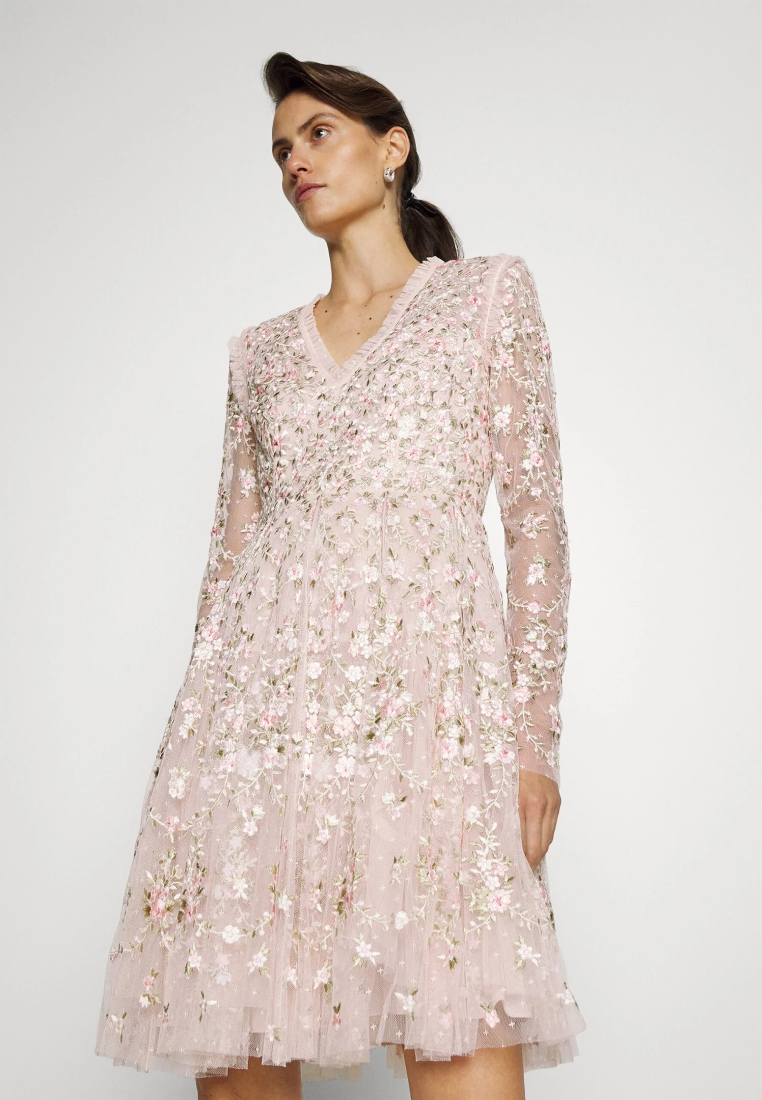 Needle & Thread Victoria Ditsy V-Neck Mini Dress - Cocktail Dress / Party Dress - Petal Pink/Multi 4 Needle & Thread Victoria Ditsy V-Neck Mini Dress - Cocktail Dress / Party Dress - Petal Pink/Multi - Image 4