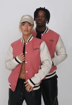 Lamar Varsity Jacket Unisex - Faux Leather Jacket - Coral -Modern Classic Shoes Store 5765faf6aef0490c9dfd6eceed611a3d
