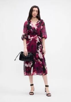 DKNY V NECK FRONT KNOT MIDI - Day Dress - Lafayette Bloom Damson -Modern Classic Shoes Store 57b31673a5a041a7afb77f9e233b267a