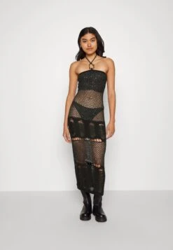 Jaded London Venus Knit Mix Halter Neck Maxi Dress - Cocktail Dress / Party Dress - Black