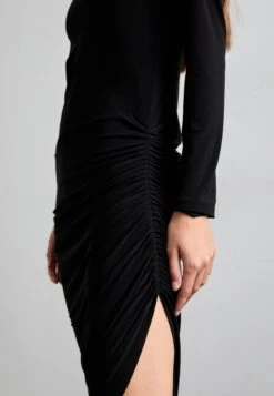 Norma Kamali LONG SLEEVE TURTLENECK SIDE DRAPE DRESS TO MIDCALF - Jersey Dress - Black -Modern Classic Shoes Store 65803489cb304b8bad9eb3ef6bf29230