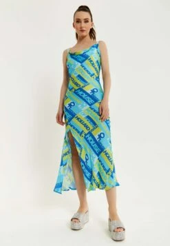 Printed Cowl Neck Midi- Day Dress - Multi Coloured