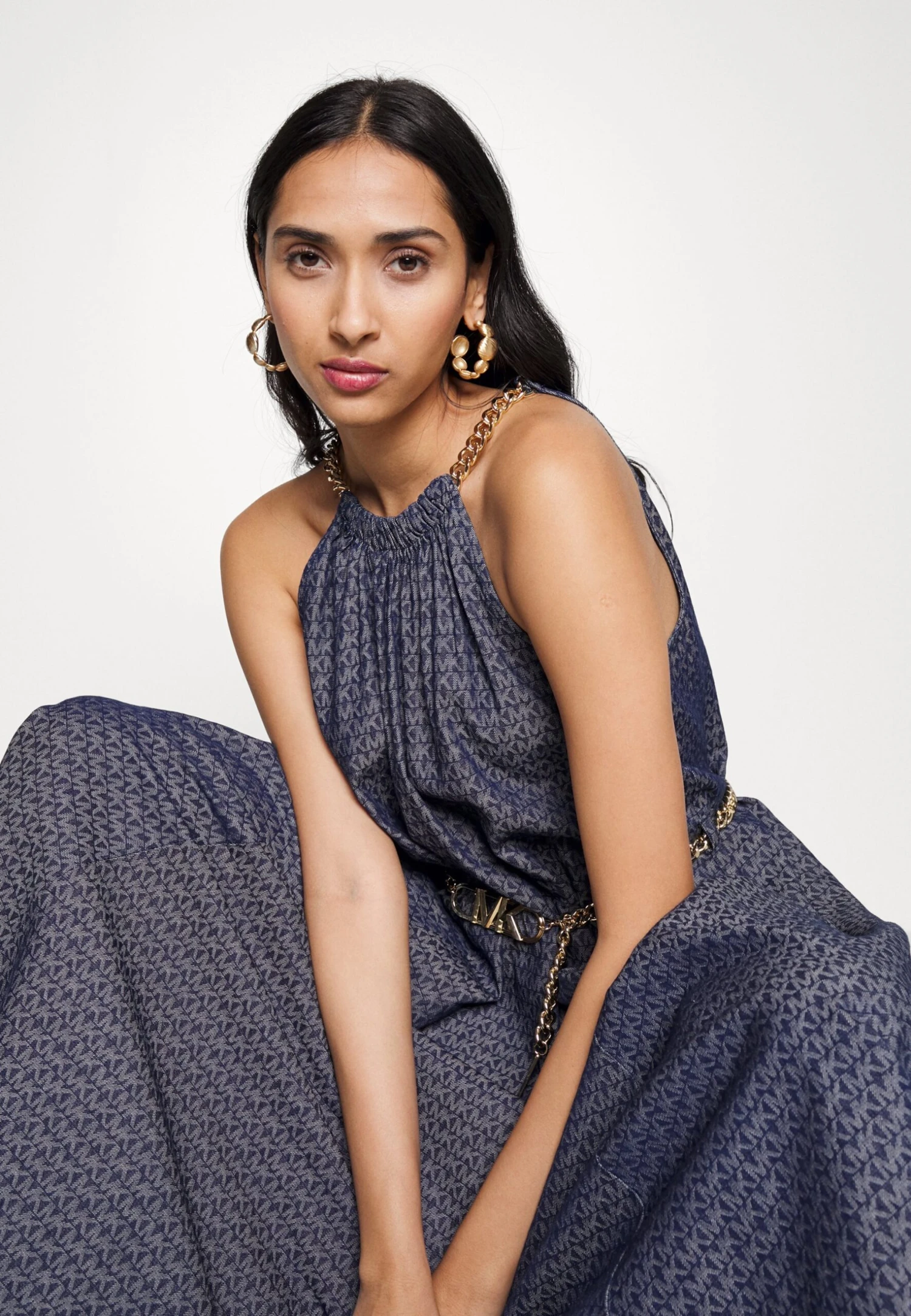 MICHAEL Michael Kors Chain Belt Halter- Cocktail Dress / Party Dress - Indigo Rinse 5 MICHAEL Michael Kors Chain Belt Halter- Cocktail Dress / Party Dress - Indigo Rinse - Image 5