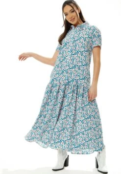 Liquorish Floral Print - Maxi Dress - Blue