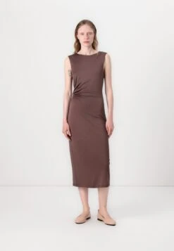 MARQUIS RUCHED CUT OUT MIDI DRESS - Jersey Dress - Chocolate
