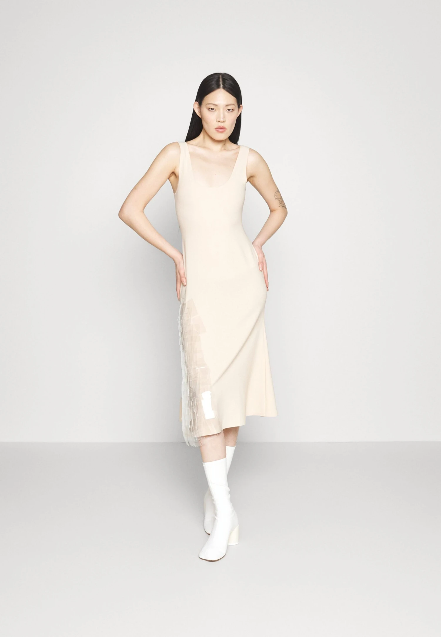 A.W.A.K.E. Mode Fitted Tank Dress - Cocktail Dress / Party Dress - Beige 2 A.W.A.K.E. Mode Fitted Tank Dress - Cocktail Dress / Party Dress - Beige - Image 2