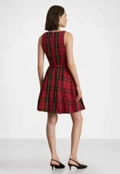 PLAID BELTED TAFFETA COCKTAIL DRESS - Day Dress - Black/red -Modern Classic Shoes Store 7a8a4e6f2c5e474ebcf99b9d1566ab50