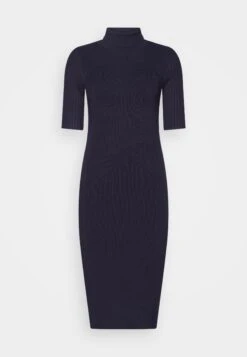 Lena High Neck Ribbed Dress - Jumper Dress - Galaxy Blue