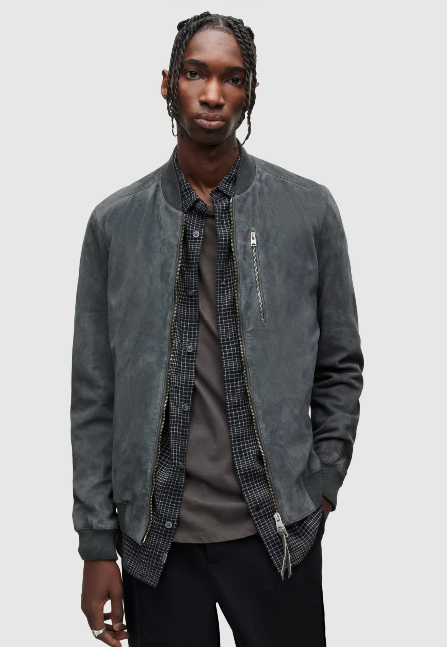 AllSaints Kemble- Leather Jacket - Slatestone Grey 1 AllSaints Kemble- Leather Jacket - Slatestone Grey