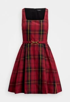 PLAID BELTED TAFFETA COCKTAIL DRESS - Day Dress - Black/red -Modern Classic Shoes Store 802fd49ef38546888e1211ab7a0f3a4d