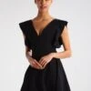 Wal G Lucia V Neck Frill Sleeve Skater Dress - Cocktail Dress / Party Dress - Black