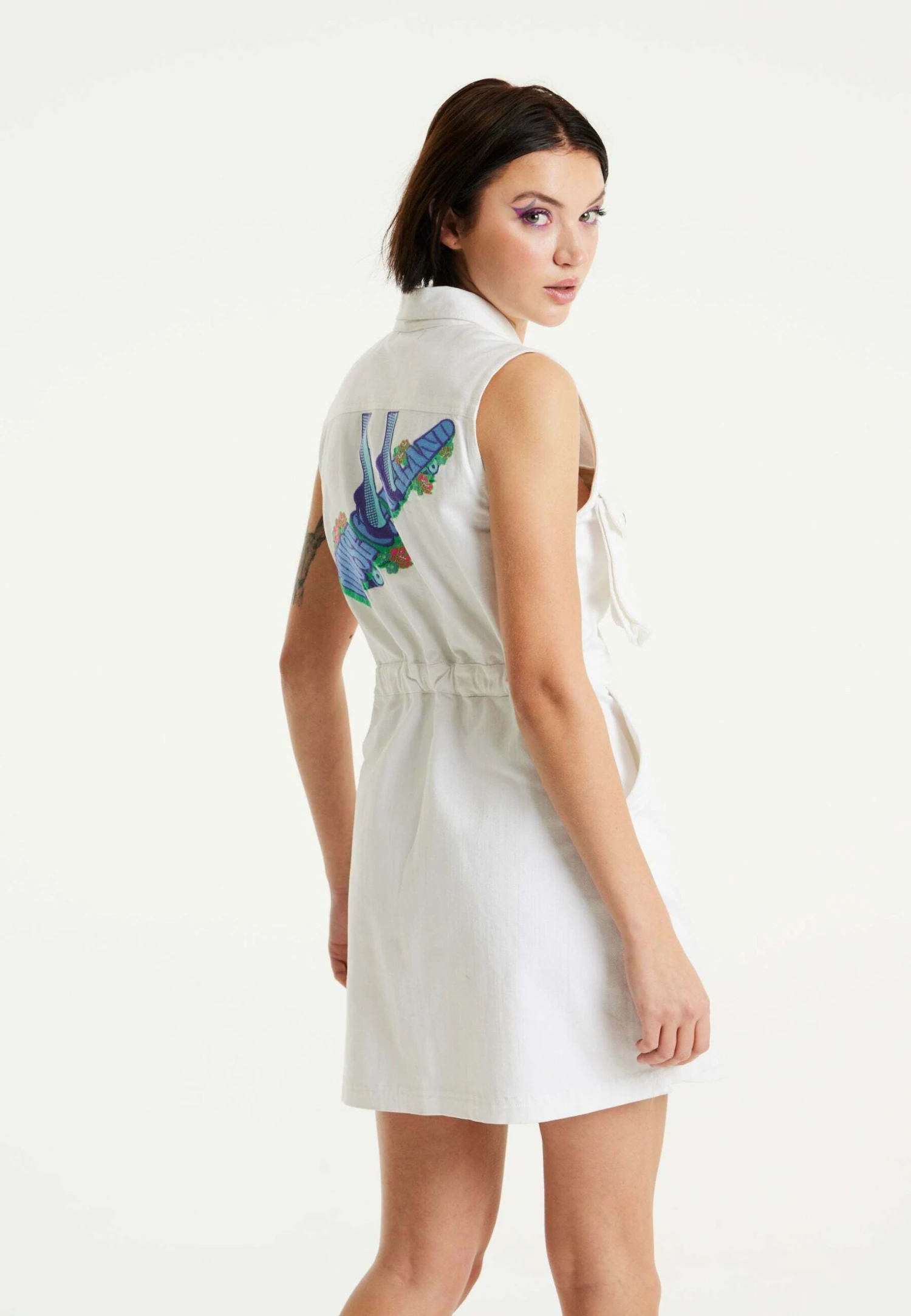 Mini Skater Embroidery - Denim Dress - White 4 Mini Skater Embroidery - Denim Dress - White - Image 4