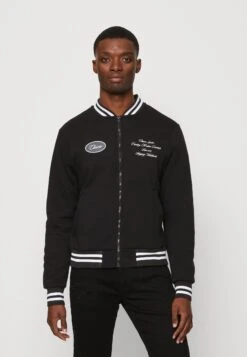 College Varsity Jacket - Zip-Up Sweatshirt - Black