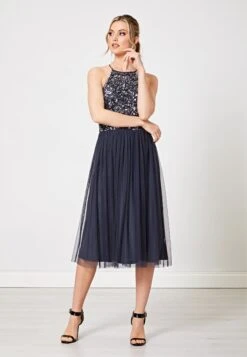 Bridesmaid Embellished Halter Neck Sequin - Cocktail Dress / Party Dress - Grey -Modern Classic Shoes Store 8c94629237eb4e4b8412255383848354