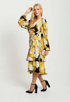 Liquorish EARTH TONE FLORAL PRINT MIDI WRAP WITH FRILL DET - Day Dress - Black -Modern Classic Shoes Store 8e3f97a57f624570b1b205794dac86d5