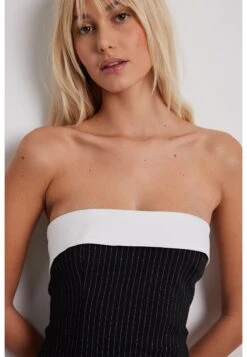 NA-KD Pinstriped Bandeau Mini Dress - Cocktail Dress / Party Dress - Black -Modern Classic Shoes Store 97cd47485e574176ab5a3741daa033a8