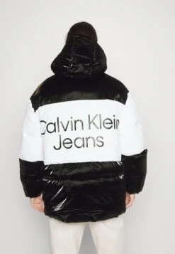 Calvin Klein Jeans Bold Logo Colorblock Puffer - Winter Jacket - Black/Bright White
