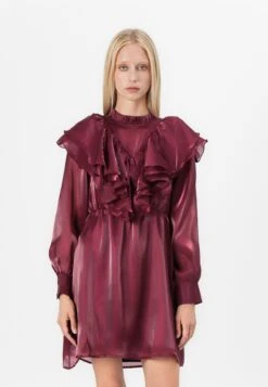 YASELOISE SHINY RUFFLE DRESS - Cocktail Dress / Party Dress - Mauve Wine