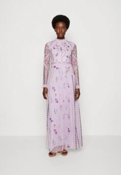 Premium Long Sleeve Maxi Dress - Occasion Wear - Lilac Multi