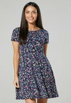 Happy Mama Maternity Summer Nursing - Day Dress - Navy With Multiflower Print -Modern Classic Shoes Store b6988c1a950c4d30a3294dac86d624de
