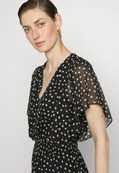 DKNY V-Neck Flutter Sleeve Smocked Waist Midi Dress - Day Dress - Black/Multi 9 DKNY V-Neck Flutter Sleeve Smocked Waist Midi Dress - Day Dress - Black/Multi -Modern Classic Shoes Store b8294715ed93420eb067f70073087e73