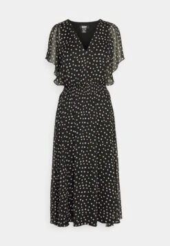 DKNY V-Neck Flutter Sleeve Smocked Waist Midi Dress - Day Dress - Black/Multi 10 DKNY V-Neck Flutter Sleeve Smocked Waist Midi Dress - Day Dress - Black/Multi -Modern Classic Shoes Store bb56a7051dc2483689d76a2c20395d44