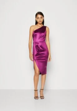 Wal G Niomi One Shoulder Midi - Cocktail Dress / Party Dress - Magenta