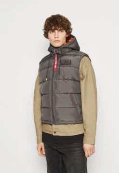 Alpha Industries Hooded Puffer Vest - Waistcoat - Grey Black