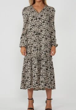Floral Dip Hem Midi With Tie Waist - Day Dress