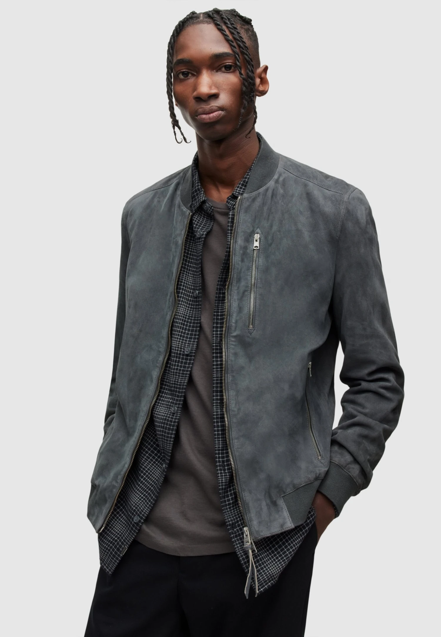 AllSaints Kemble- Leather Jacket - Slatestone Grey 5 AllSaints Kemble- Leather Jacket - Slatestone Grey - Image 5