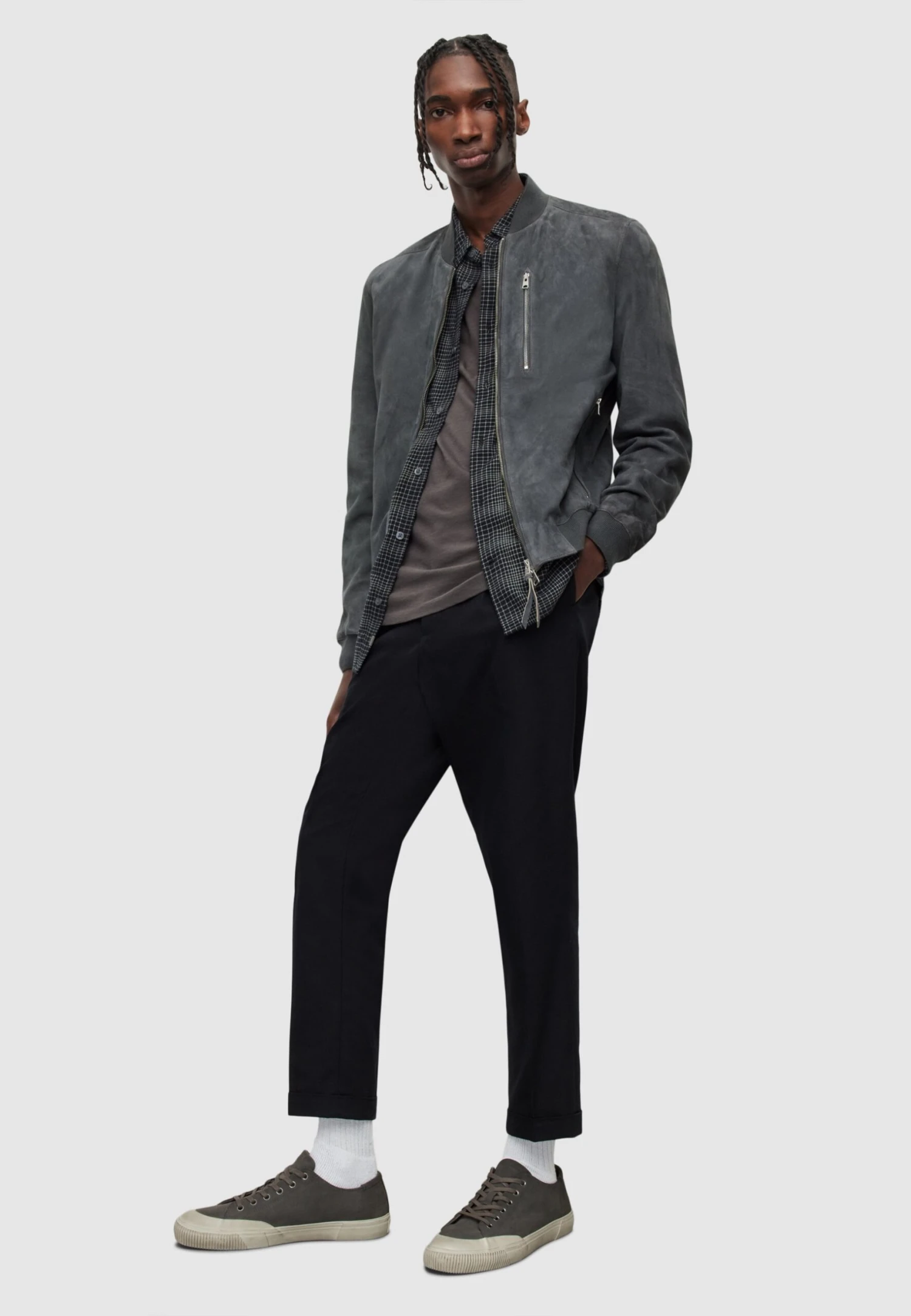 AllSaints Kemble- Leather Jacket - Slatestone Grey 2 AllSaints Kemble- Leather Jacket - Slatestone Grey - Image 2